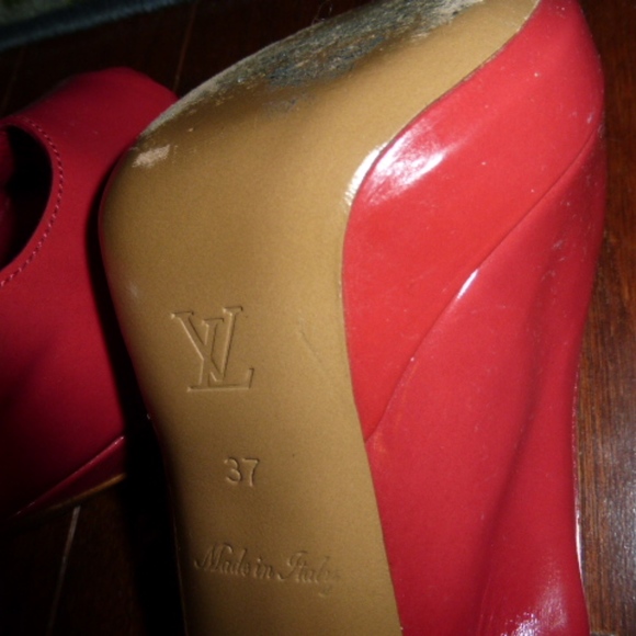 LOUIS VUITTON RED SLINGBACK HEELS SZ 37 OPEN-TOE pumps sandals slides slip-on - Picture 7 of 8